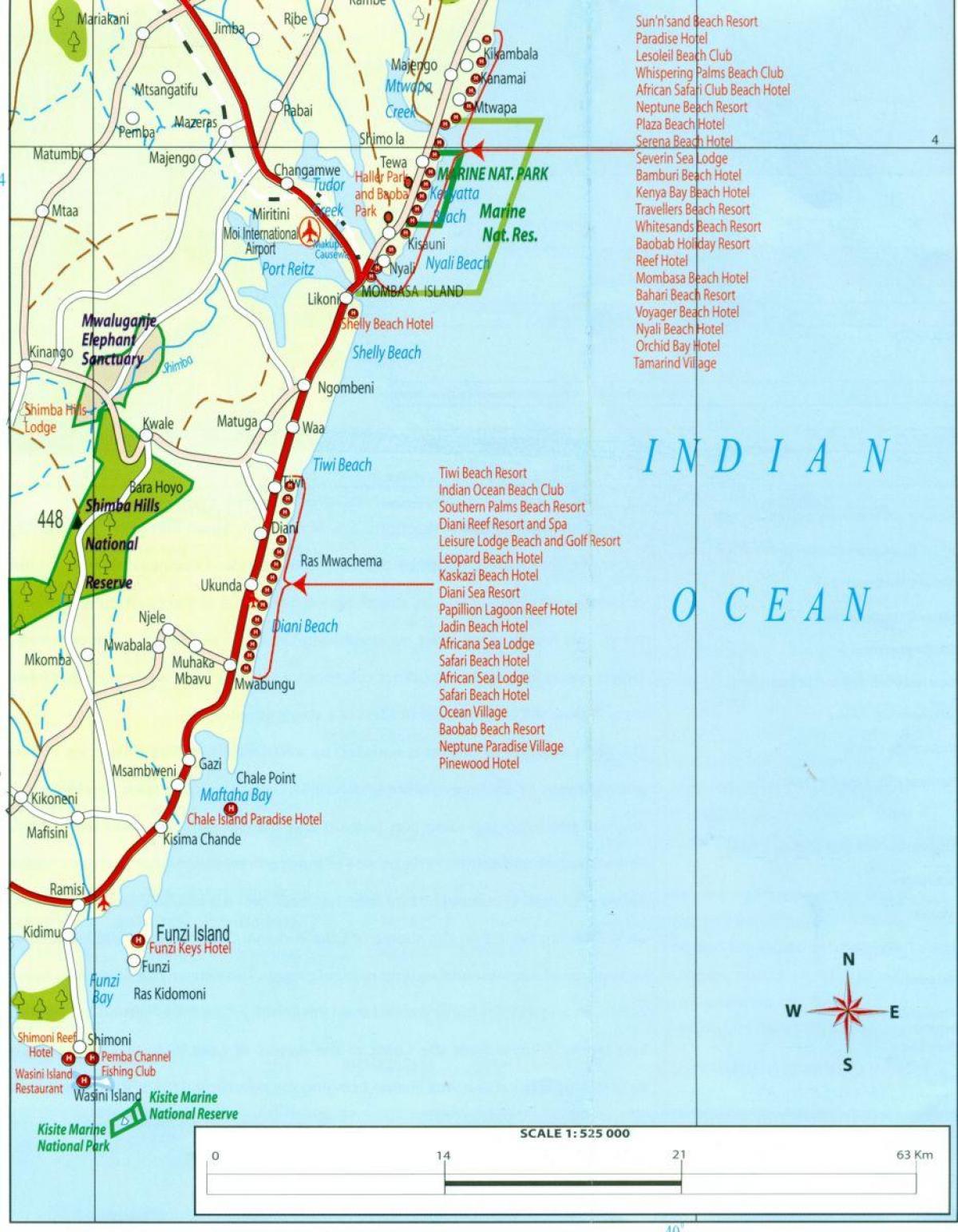 肯尼亚海岸的地图