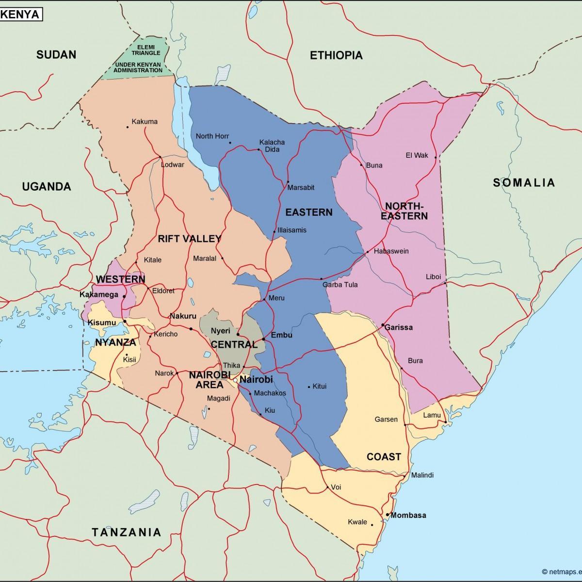地图的政治地图的肯尼亚
