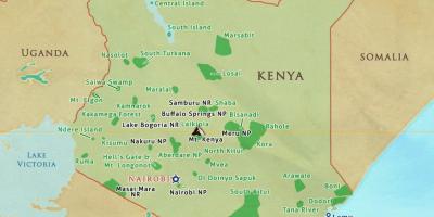 地图上的肯尼亚国家公园和保护区